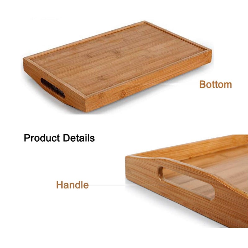 Kework Bamboo Serving Tray with Handles, Tabletop Countertop Tea Coffee Breakfast Tray, Organizer Storage Container for Kitchen Bedroom Living Room Office Dining Room Bar, 12.4 x 7.2 x 1.1 Inch - Image 2